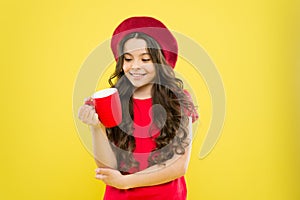 Child hold mug. Drinking tea juice cocoa. Relaxing with drink. Child smiling drink beverage. Homebrewed drink. What is