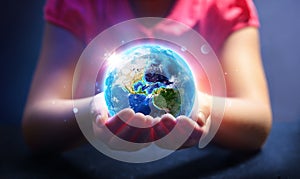 Child Hold World - Magic Of Life - Earth Day Concept -