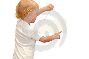 Child holding blank placard