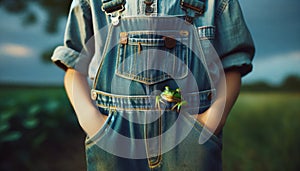 Child Holding Frog in Denim Overalls