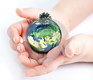 Child holding globe in hands