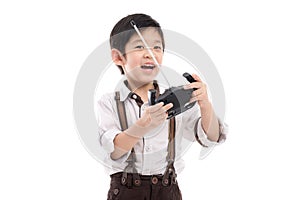 Child holding radio remote control