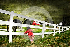 Child and a horse with texture