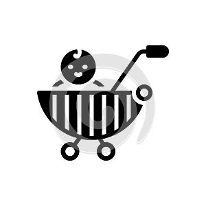 Black solid icon for Child, stroller and pram