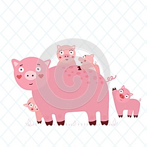 Child illustration of a family of pigs.