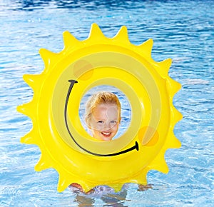 Child on inflatable ring .