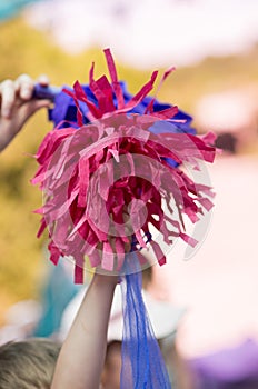 Child keeps pompons for cheerleading photo
