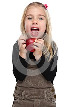 Child kid girl eating apple fruit autumn fall healthy isolated o