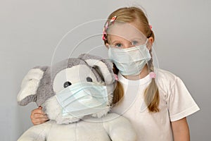 Child kid girl epidemic flu medicine child medical mask.