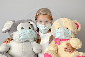 Child kid girl epidemic flu medicine child medical mask.