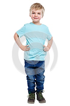 Child kid little boy blond hair full body portrait isolated on w