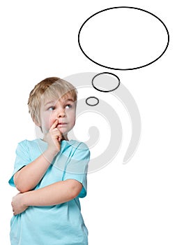 Child kid little boy think thinking daydreaming speech bubble co