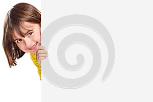 Child kid smiling young girl copyspace marketing ad advert empty blank sign isolated