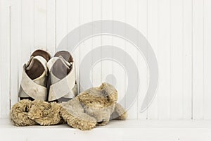 A child kidnap concept, an abandoned teddy bear photo