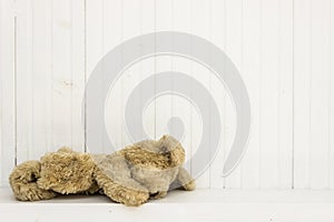 A child kidnap concept, an abandoned teddy bear photo