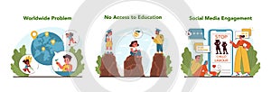 Child labor advocacy set. Flat vector illustration