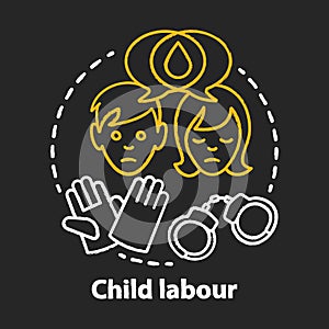 Child labour chalk concept icon. Children exploitation labor idea. Illegal child work and employment. Kids abuse