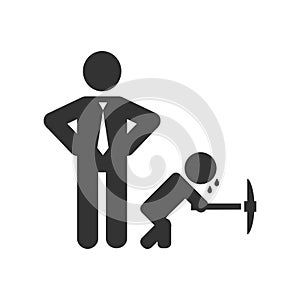 Child labour vector illustration with working kid and businessman.