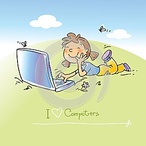 Child with laptop computer