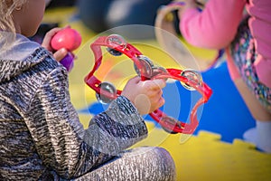 Child learning to play musical instruments