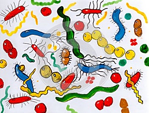 Child-like hand-drawn illustration of bacteria