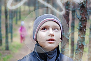 Child listen nature portrait double exposure