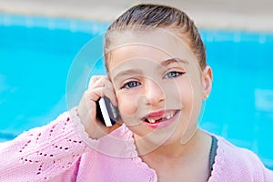 Child little indented girl talking mobile phone