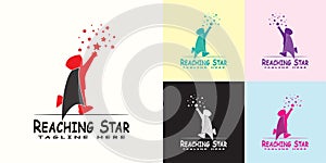 Child logo reaching for the star, kids dream icon -vector