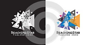 Child logo reaching for the star, kids dream icon -vector