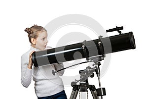 Child Looking Into Telescope Star Gazing Little girl