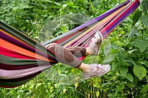 Child lying in a hammock