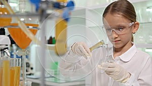 Child Making Chemical Experiment in School Lab, Student Girl Science, Kid Class