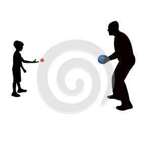 A child and man playing with ball, silhouette vector