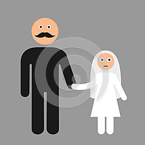 Child marriage - old adult groom is going to marry young underage minor girl, child bride