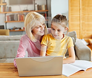 child mother home family homework daughter gir parent education laptop kid teaching childhood woman young happy learning