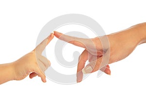 Child and mother touching by fingers