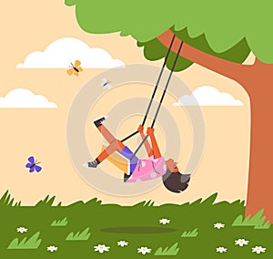 Child in nature's swing illustration, vector