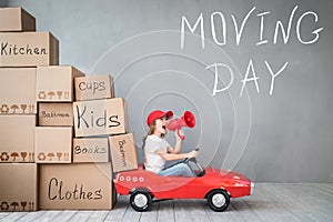 Child New Home Moving Day House Concept