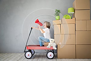 Child New Home Moving Day House Concept