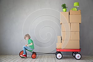 Child New Home Moving Day House Concept