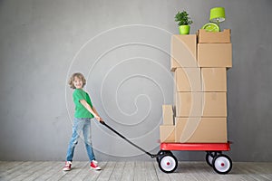 Child New Home Moving Day House Concept