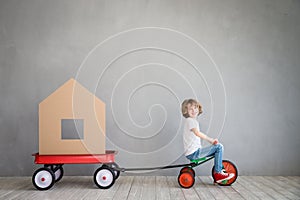 Child New Home Moving Day House Concept