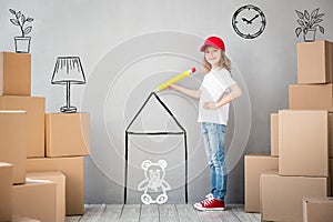 Child New Home Moving Day House Concept