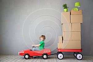 Child New Home Moving Day House Concept