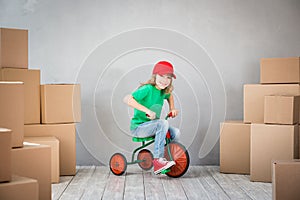 Child New Home Moving Day House Concept