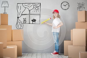 Child New Home Moving Day House Concept