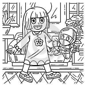 Child with Ninja Plushie Coloring Page for Kids