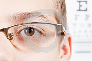 Child an ophthalmologist .Portrait of a boy with glasses.