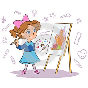 Child painting cartoon vector illustration