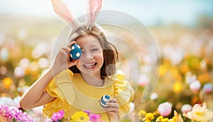 child with painting eggs outdoors